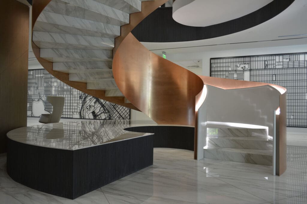 Winding staircase with porcelain steps